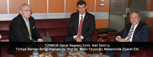 TÜRMOB Genel Başkanı Ymm. Nail Sanlı yı Türkiye Barolar Birliği Başkanı Av. Prof.Dr. Metin Feyzioğlu Makamında Ziyaret Etti
