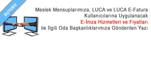 E-İmza Hizmetleri ve Fiyatları ile ilgili Oda Başkanlıklarına Gönderilen Yazı